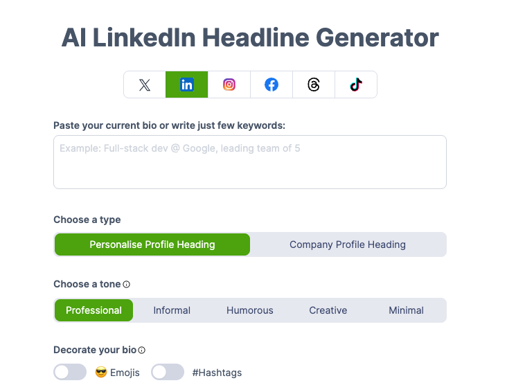 HighPerformr LinkedIn Headline Generator