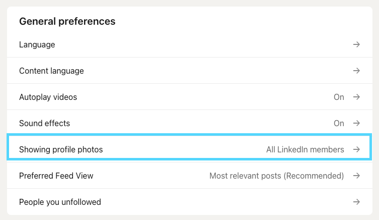 SettingsLinkedIn show profile picture all members